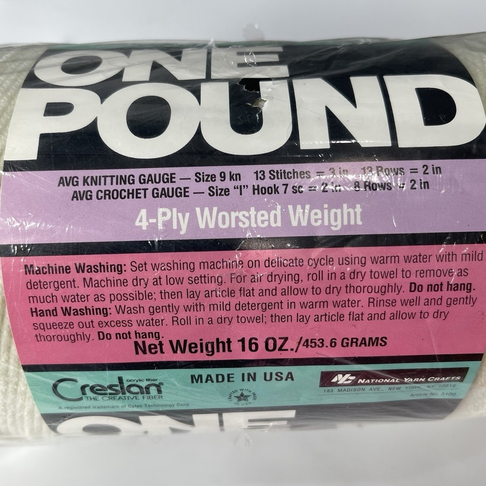Caron Natura Deluxe Acrylic One Pound Yarn 4 Ply Worsted Off White Made In USA - Picture 4 of 6